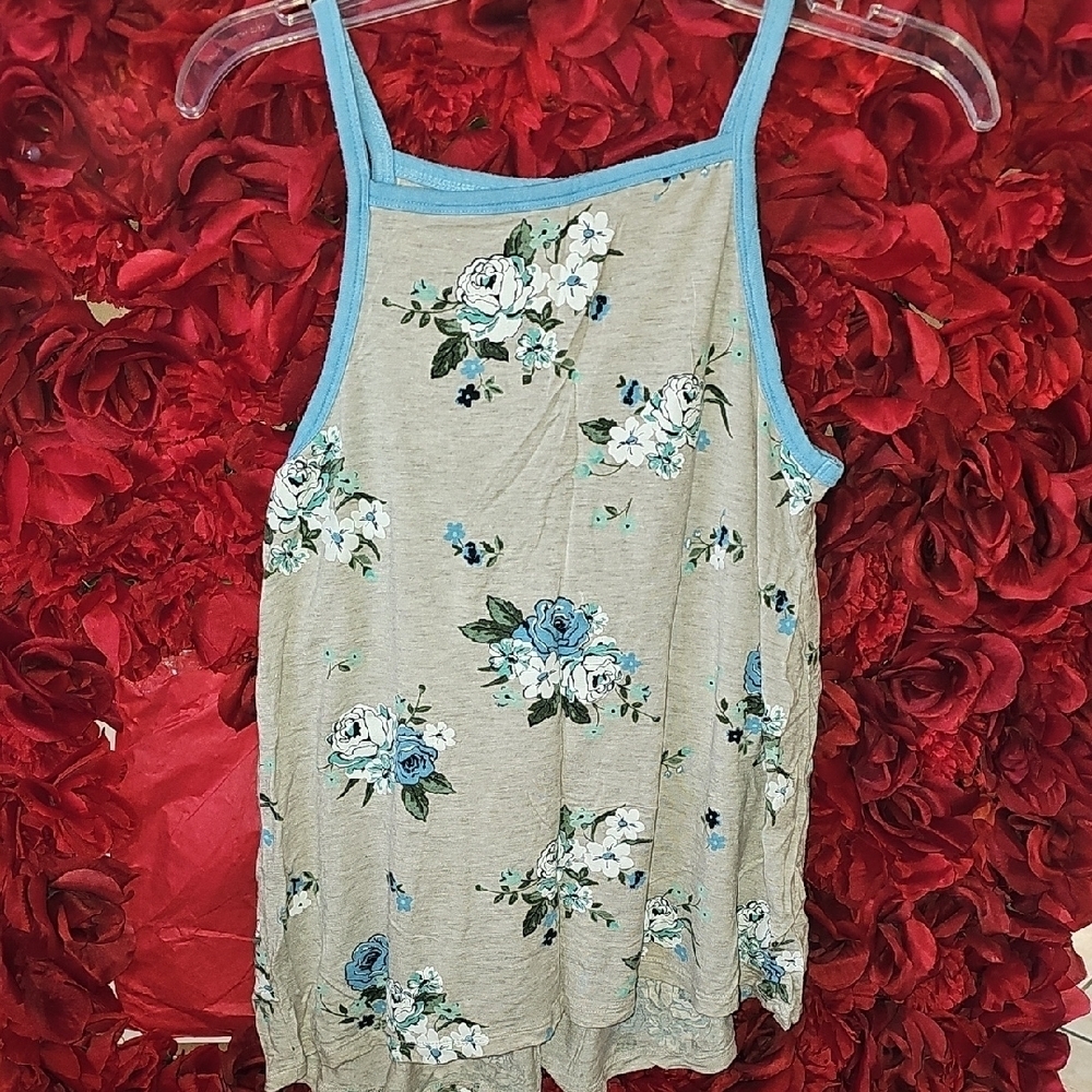 Justice Girls Floral Print Tank Top - Blue and Gray Size 12